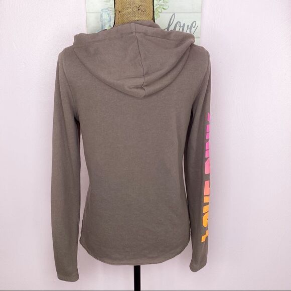 Pink by Victorias Secret Retro Stripe Hooded Sweatshirt Taupe Brown Small - Picture 4 of 10